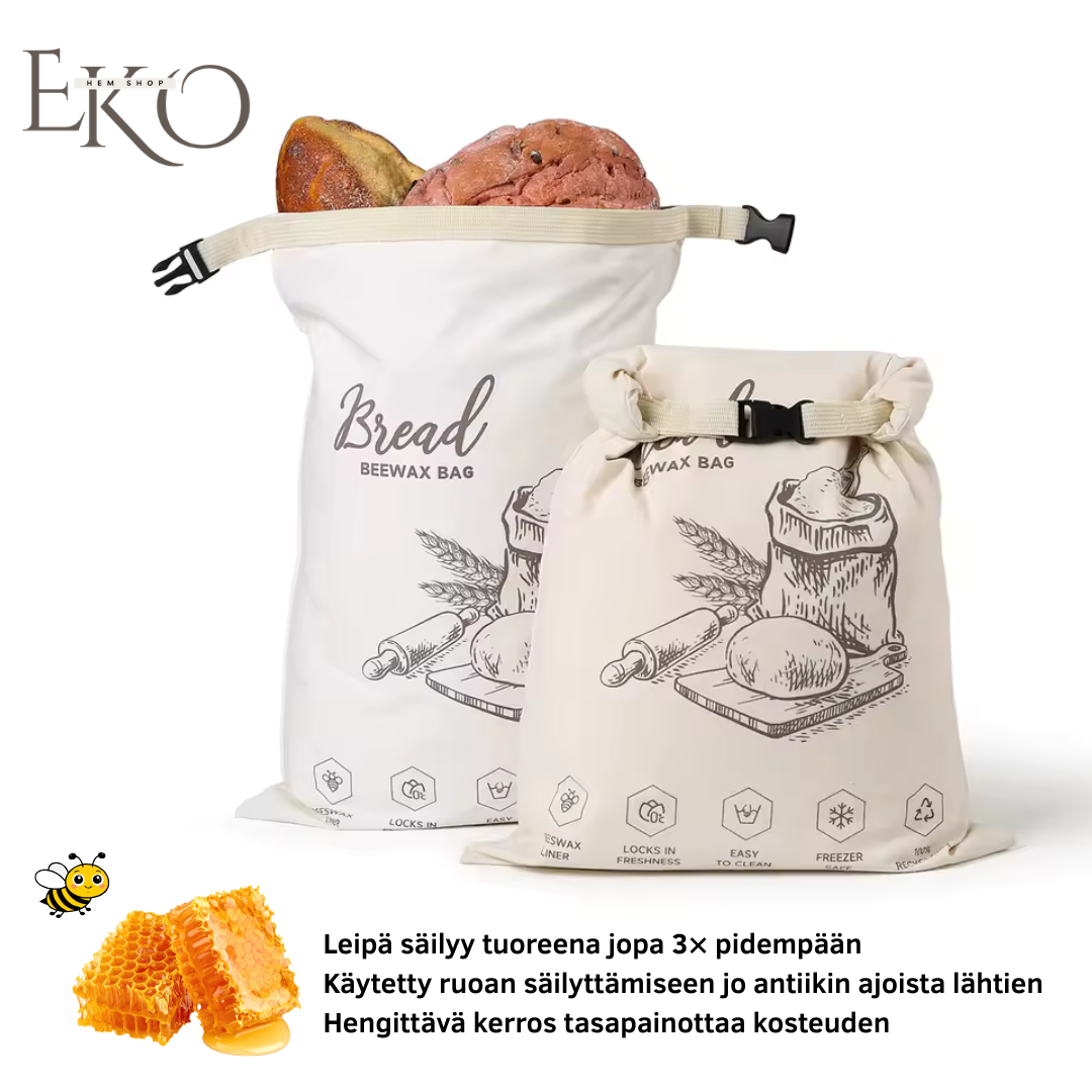 Ekologinen mehiläisvahaleipäpussi – 100 % puuvillaa