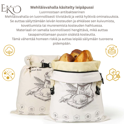 Ekologinen mehiläisvahaleipäpussi – 100 % puuvillaa