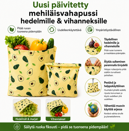 Mehiläisvahapussit hedelmille & vihanneksille –3-pakkaus